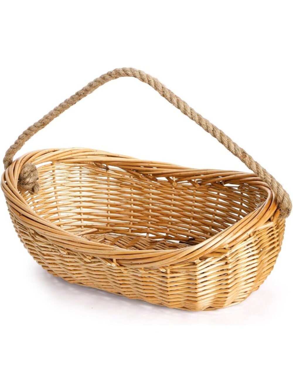 Large Woven Wicker Basket with Jute Handle - Multi-Functional Storage for Picnic